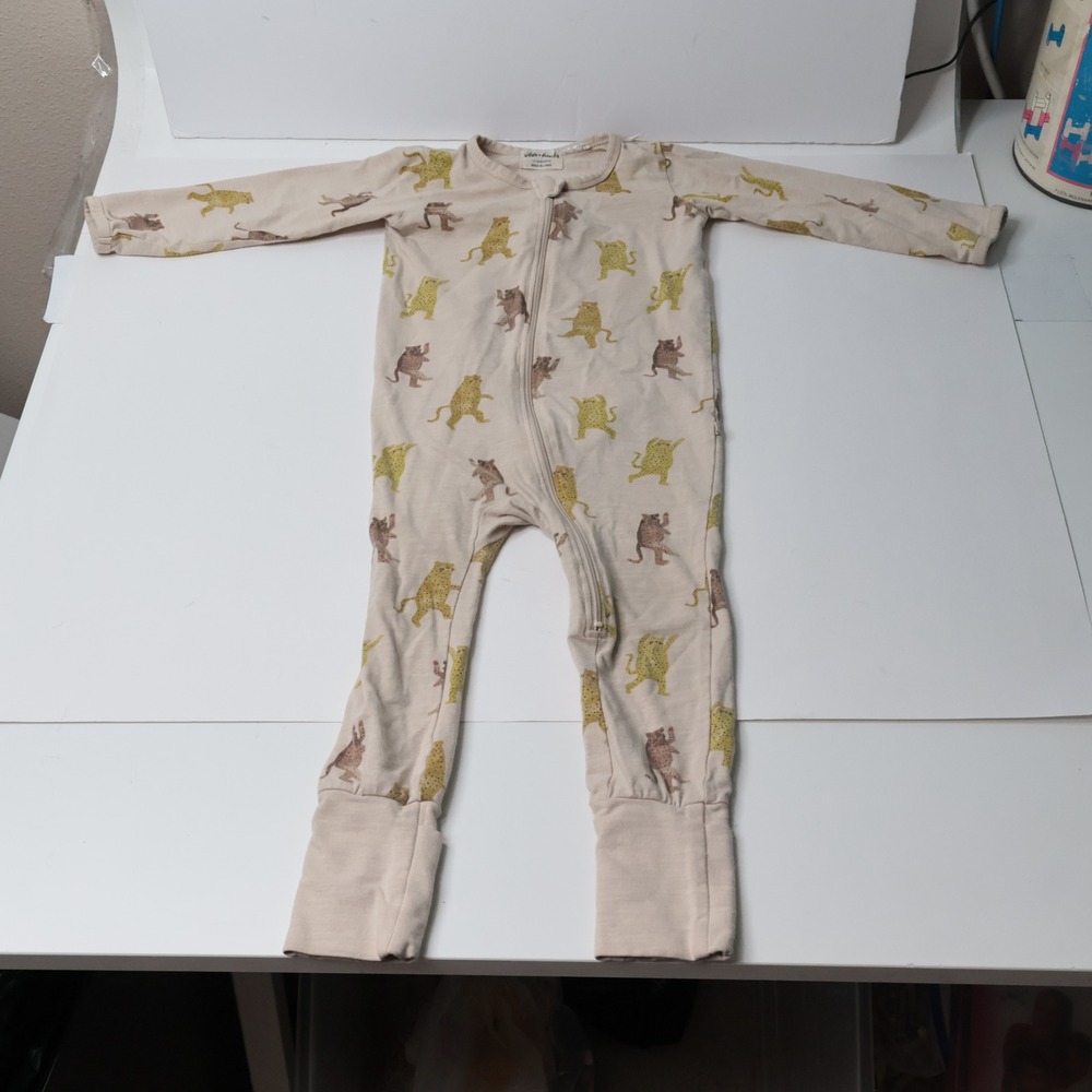 Wilson + Frenchy Baby Zip Romper 12-18 Months Organic Cotton Animal Print Tan